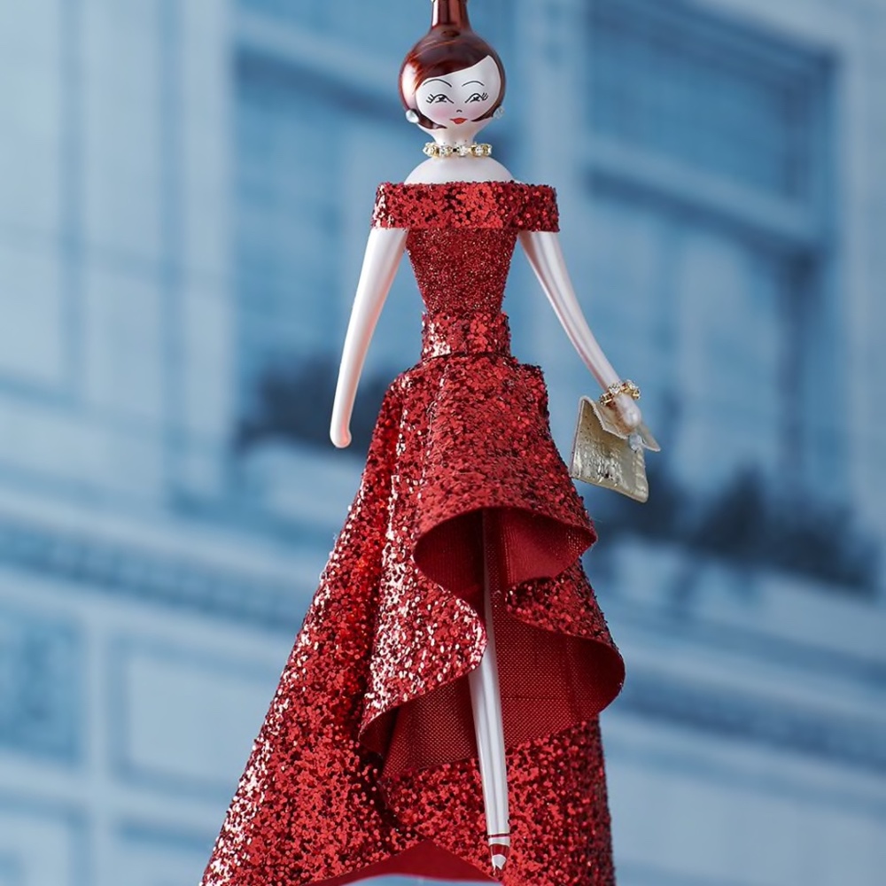 De Carlini Red Glitter Dress Glass Ornament